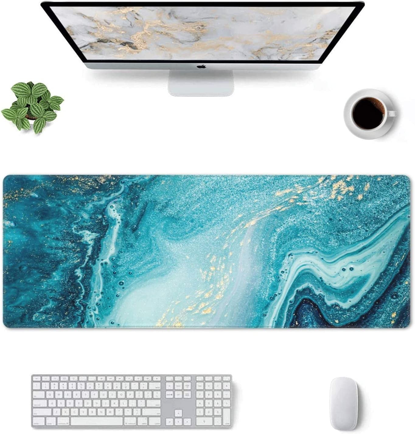Black Japanese Aesthetic Gaming Mouse Pad XXL Anime Wave Octopus Tentacle  Extended Big Large Desk Mat Non-Slip Rubber Base Stitched Edge Long Keyboard  Mousepad for PC Computer Laptop,35.4×15.7 in 
