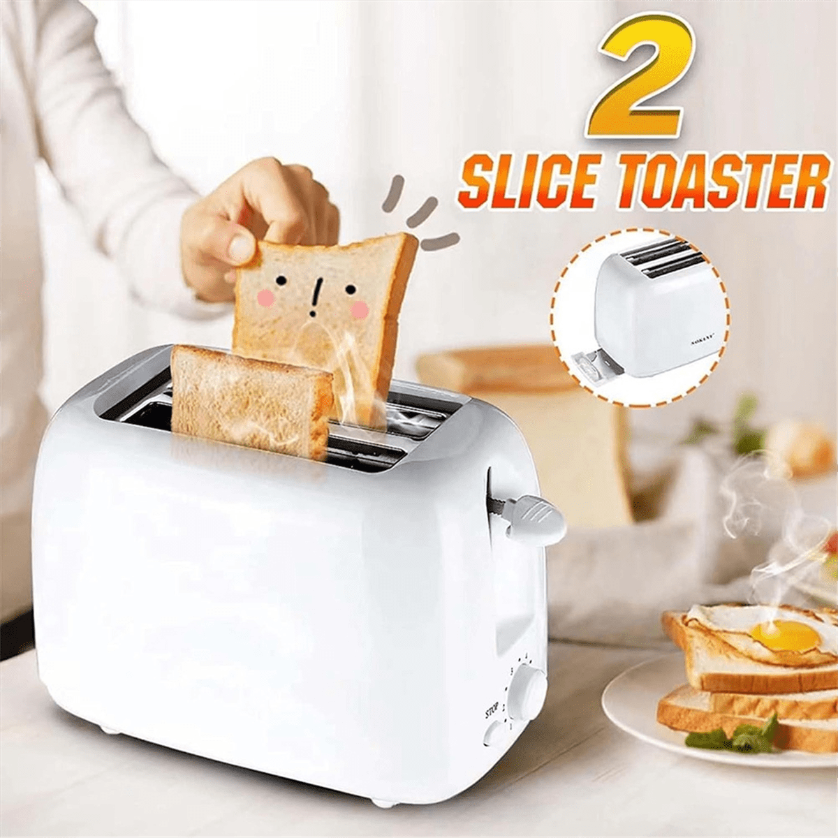 Retro Toaster 2 with 6 Functions, Stainless Steel Toaster Removable Crumb Tray, Under Base Cord Storage US Plug