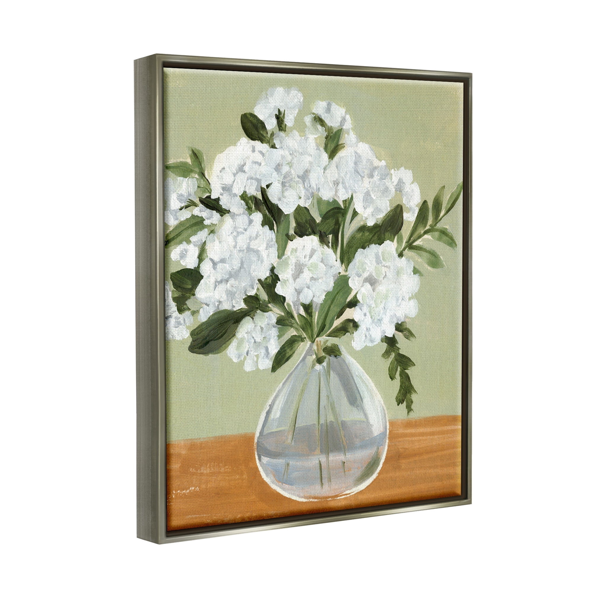 Stupell Industries White Hydrangea Flower Bouquet Vase Still Life Painting Luster Gray Floating Framed Canvas Print Wall Art, Design by Annie Warren