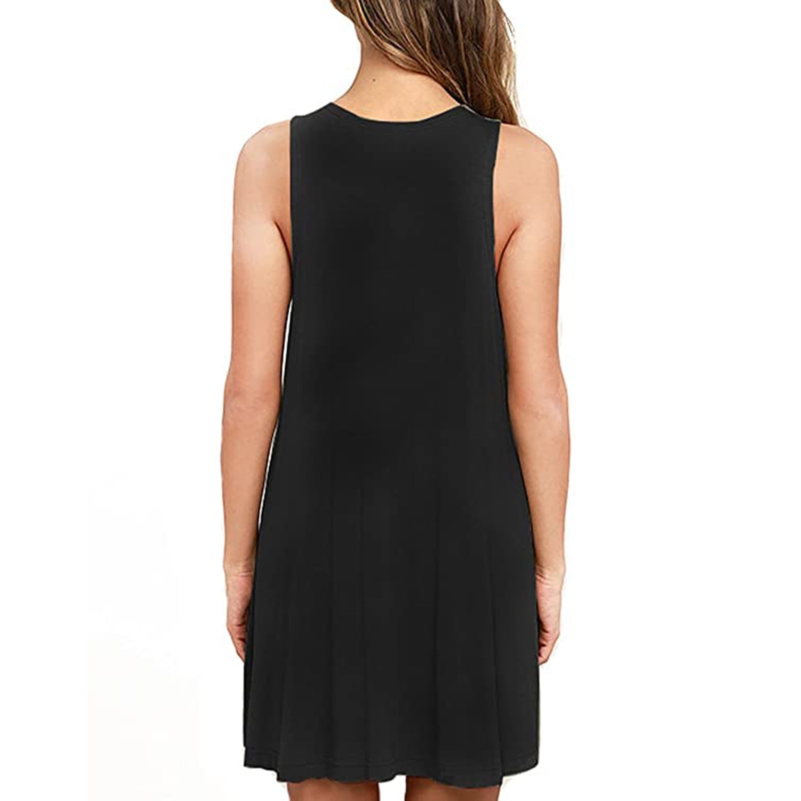 Egzmbll Summer Casual Dresses for Women Sleeveless Midi Dress Swing Tank Sundress Pleated Tshirt Dress S-2XL