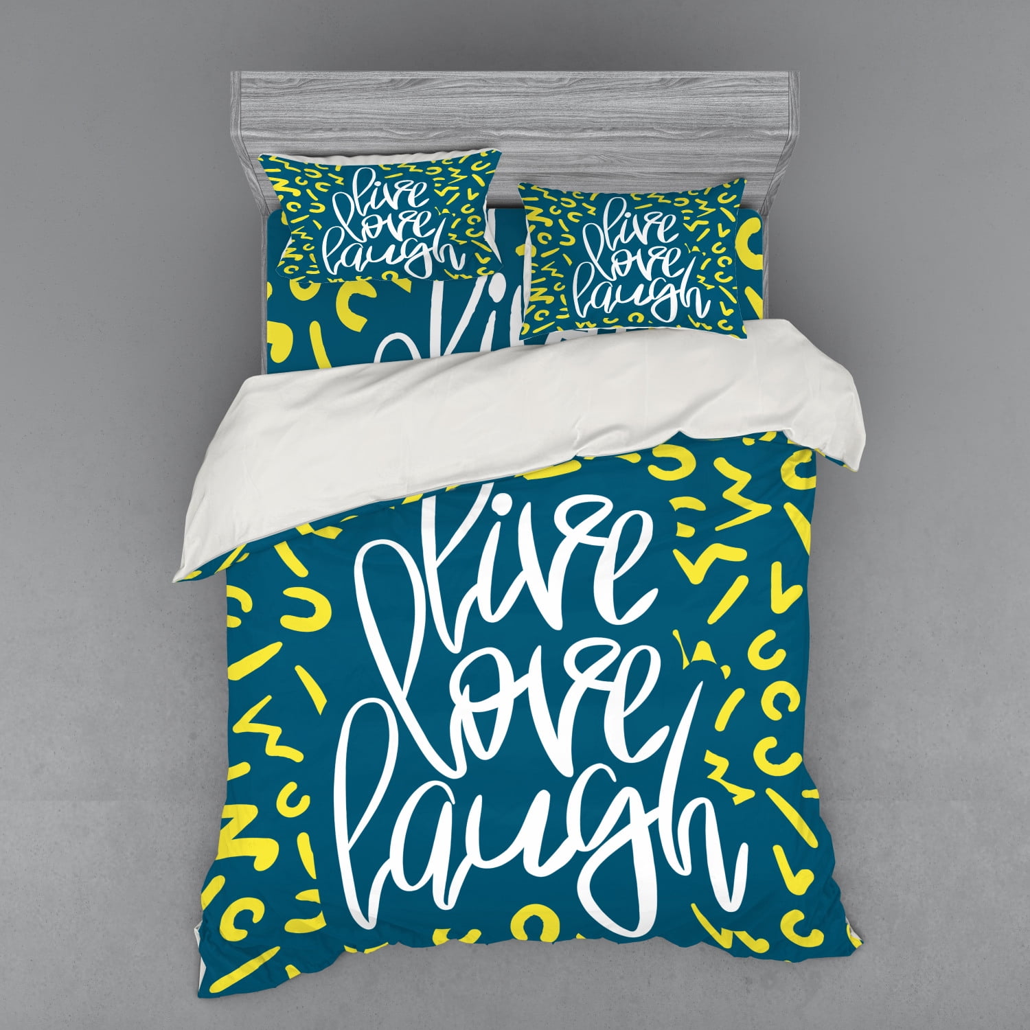 Live Laugh Love Duvet Cover Set, Romantic Ornate Poster Design with an