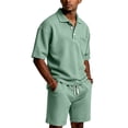 thumbnail image 3 of Kixjoy Men's 2 Piece Short Sets Lounge Short Sleeve Button Collared Shirt and Shorts Set Big and Tall Waffle Vacation Men's Clothing, Light Green XL, 3 of 8