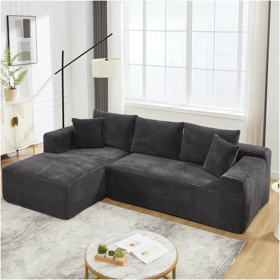 JERFIT Modern L-Shaped Sectional Sofa with Chaise, Plush Memory Foam Couch, Recliner Loveseat for Living Room, Apartment, Grey Stripe Fabric