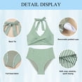 thumbnail image 3 of Eytino Swimsuits for Women High Waisted 2 Piece Bikini Set Striped Vintage Halter Bathing Suit with Patch Pocket, Green, 2XL, 3 of 7