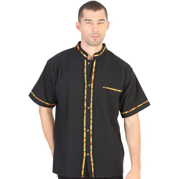 Mexican Guayabera Short Sleve Shirt for Men - 100% Cotton - Black 601821
