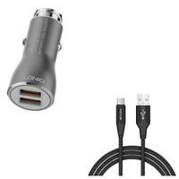 2-Port USB 36W Fast Car Charger w Charger Cord Type-C 10ft USB Cable G8X for Sony Xperia L1 - Xiaomi Mi Mix 2 9 - ZTE ZMax Pro Z981, Max XL, Grand X4 X3 X Max 2, Champ, Blade Z Max X2 Max X