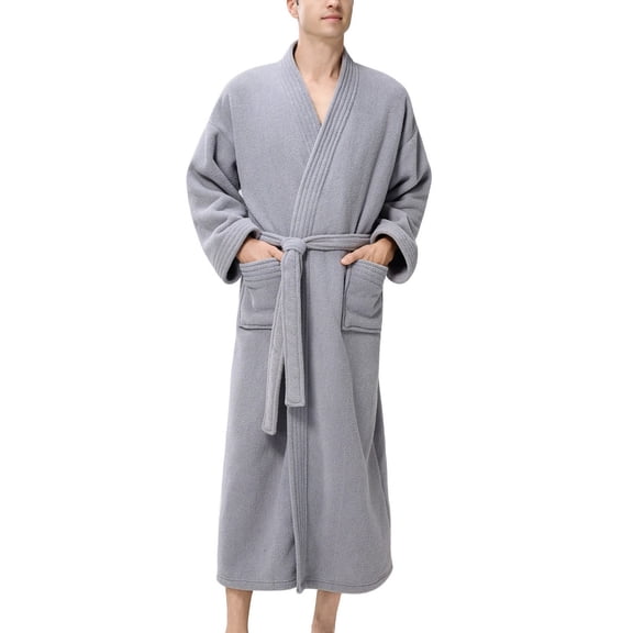 SWSMCLT Men's Long Robe Long Sleeve Winter Comfy Fashion Microfiber Fall Sleeping Sleepwear Pajamas Warm Soft Grey Small