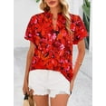 thumbnail image 6 of PRETTYGARDEN Boho Short Sleeve Floral Work Blouses for Women Dressy Casual V Neck Puff Sleeve Loose Chiffon Flowy Tops Shirts, 6 of 7