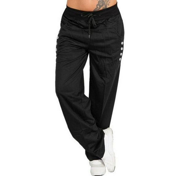 Hanerdun Women Straight Leg Pants Female Gym Bottoms Sports Trouser Black L