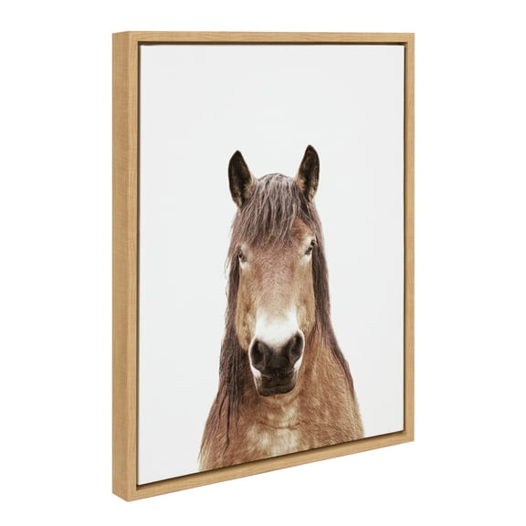 Kate and Laurel Sylvie Meadow Horse Portrait Framed Canvas Wall Art by Amy Peterson Art Studio, 18x24 Natural, Modern Prairie Animal Art for Wall