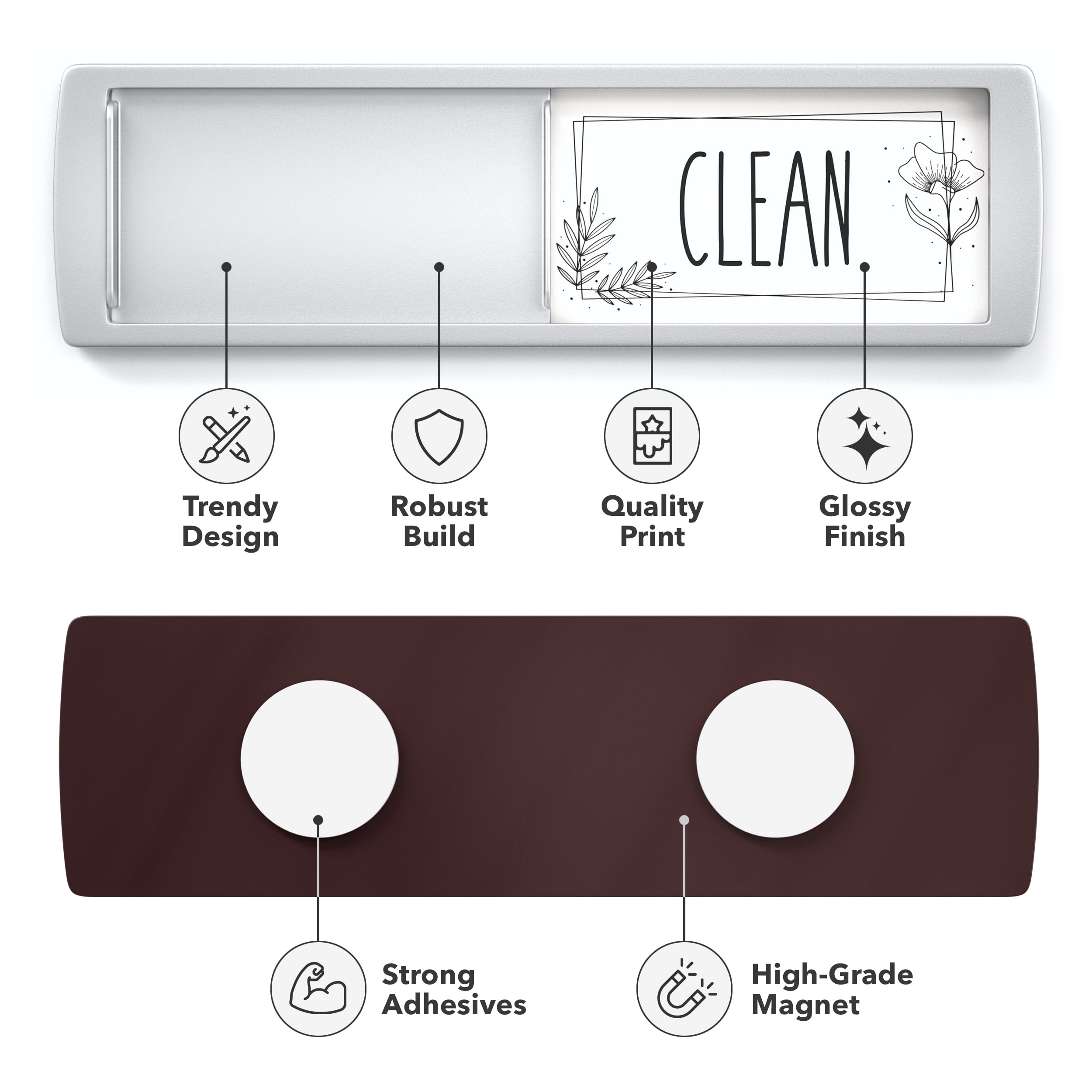 Assured Signs Dishwasher Magnet Clean Dirty Sign for Kitchen - White and Grey Acrylic - Made with Strong Refrigerator Magnets