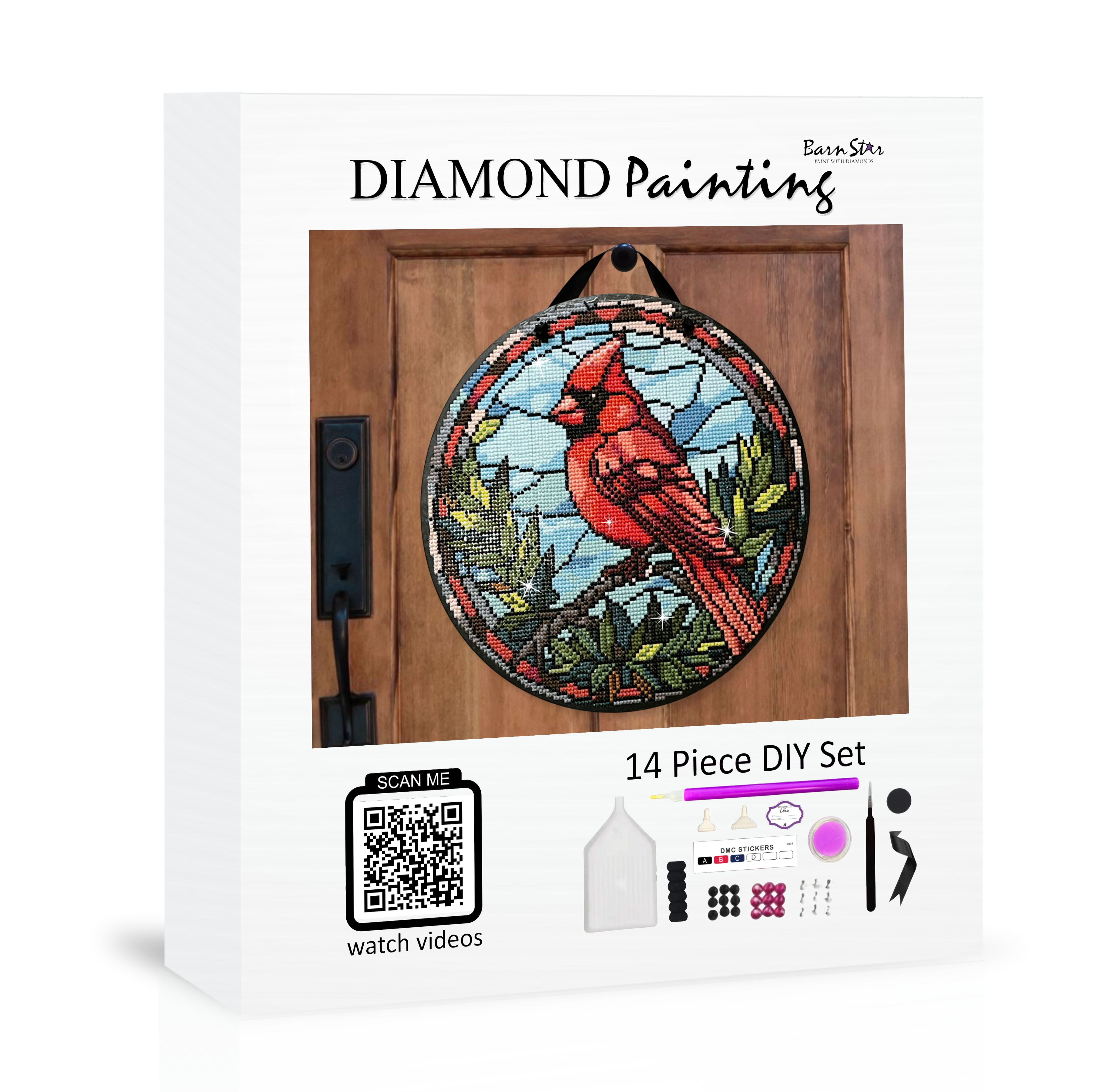Diamond Painting Art Kit, Cardinal Wood Sign