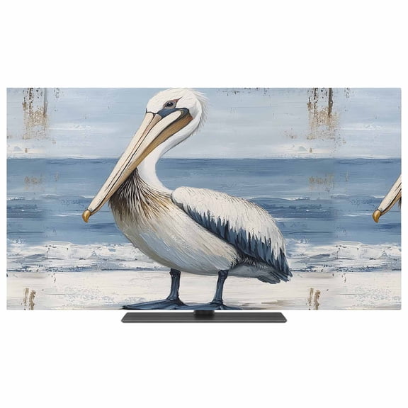 Coastal Pelican TV Dust Cover,Stretchable TV Screen Desktop Computer Protector Cover,Modernism Art Oil Painting Birds Television Dustproof Slipcover Indoor Outdoor for 4850 Inch Flat or Curved TVs
