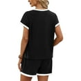thumbnail image 4 of Two Piece Sets for Women Summer Lounge Short Sets Cap Sleeve Crew Neck Sweatsuit with Pocket Black S, 4 of 4
