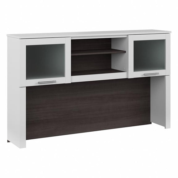 Pemberly Row 60W Desk Hutch in White and Storm Gray - Engineered Wood