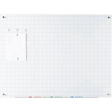 Audio-Visual Direct Magnetic Ultra White Grid Line Glass Dry-Erase Board Set - 4' x 3' - Includes Magnets, Hardware & Marker Tray