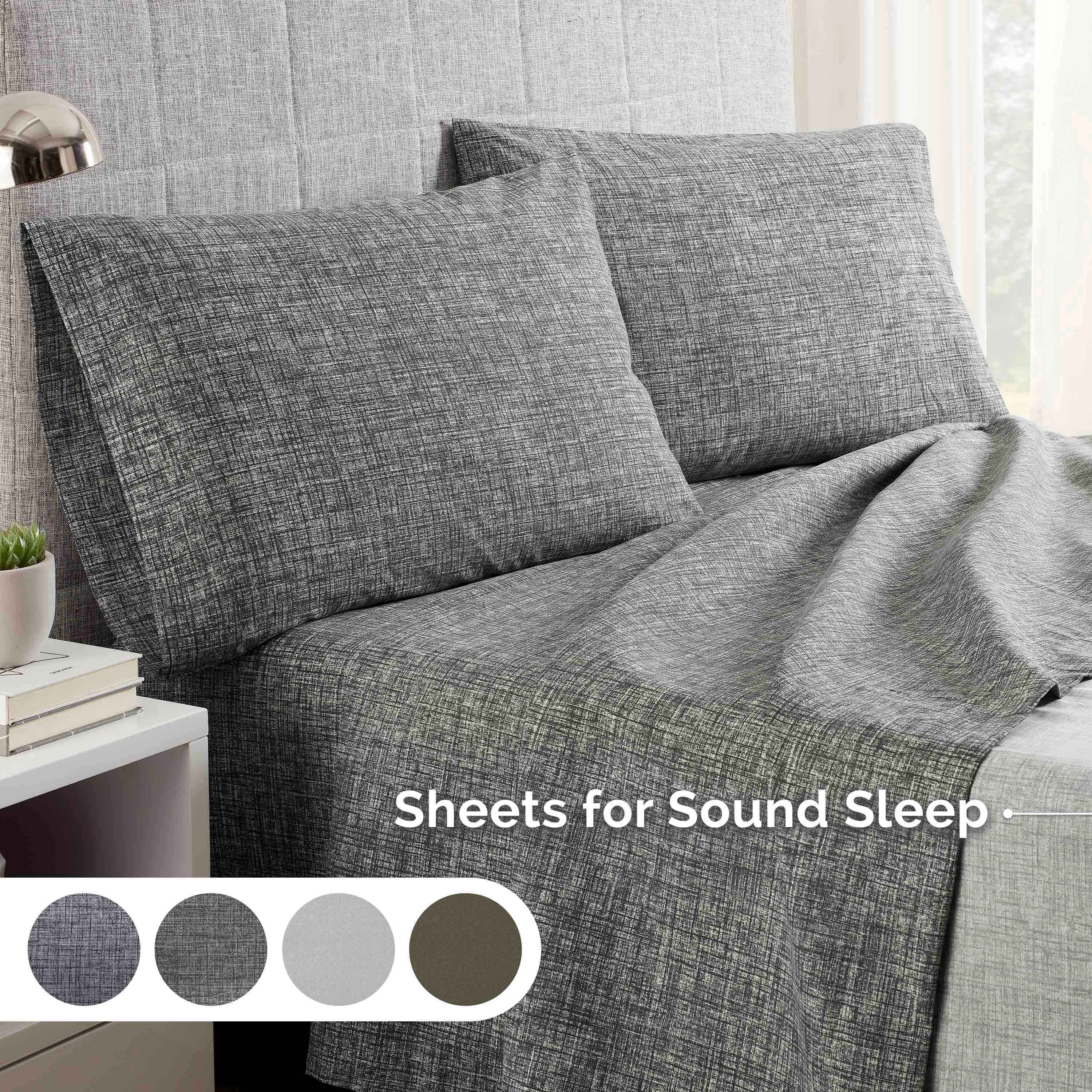 Martex Easy Living 3-Piece Twin Microfiber Sheet Set | Brushed Soft Easy Care | Gray Crosshatch