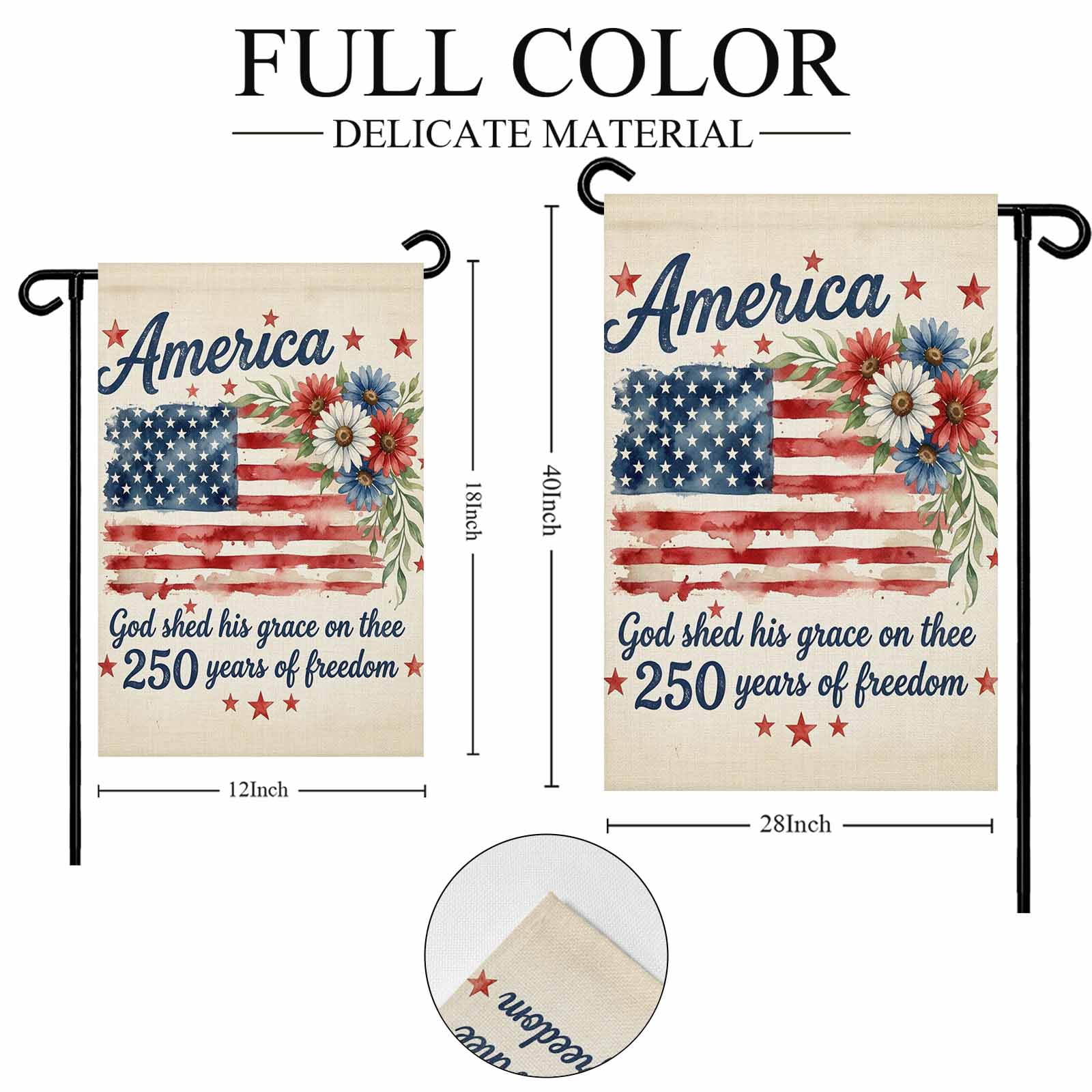 4th of July Garden Flags 250 Years of Freedom Garden Flag Double Sided Welcome Flag American Flag Daisy Independence Day Yard Flags for Outdoor Lawn Porch Memorial Day Holiday Decor 28x40 Inch