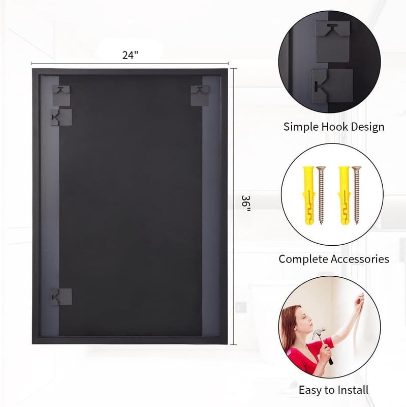 Gleamira 24"x36" Bathroom Wall Mirror with Rectangular Metal Frame, Black