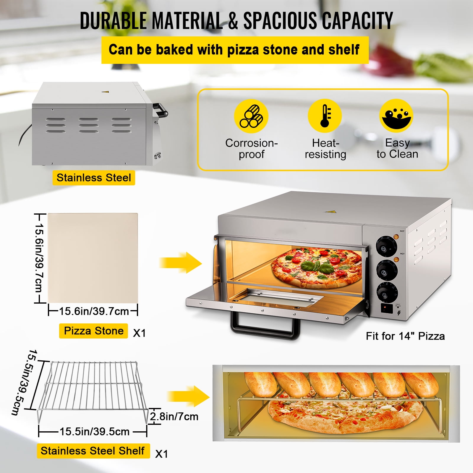  Countertop Pizza Oven Electric Indoor Pizza Oven Commercial PYY  Stainless Steel 2-Layers Pizza Cooker with Timer for Home Restaurant:  Industrial & Scientific