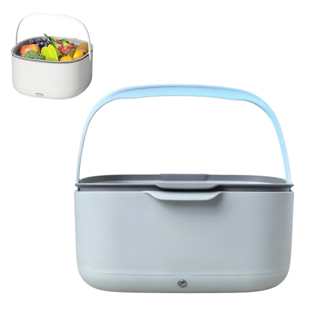 Ultrasonic Fruit Washer and Produce Cleaner Device,Self Berry Washing 2-Tier Drain Strainer,Counte Basket with Bowl