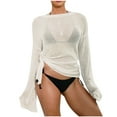 thumbnail image 3 of Axiiglly Beach Cover Ups for Women Solid Color Crochet Coverups Long Sleeve Swimwear Tops Hollow Out Bathing Suit Cover Up Summer Casual Bikini Vacation Oufits, 3 of 6