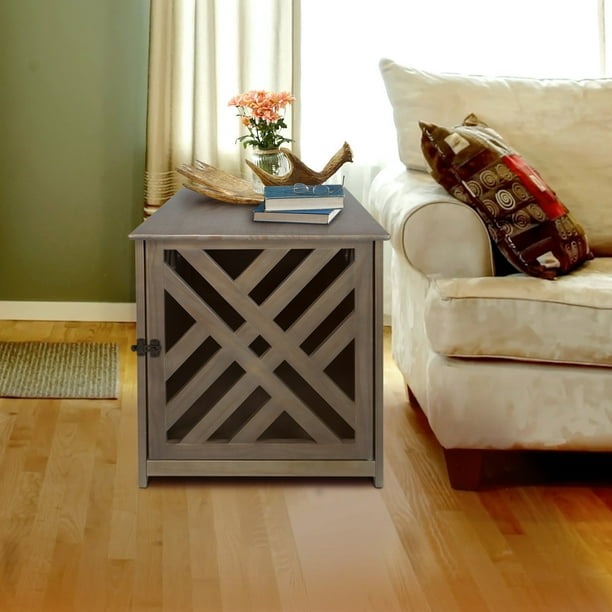 Dog crates are often a little cold and not very inviting for your dog when they have to be temporarily sequestered during family amish dog crate table cover solid hickory side view. modern lattice wooden pet crate end table