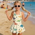 thumbnail image 3 of COEQINE Girls One Piece Swimsuit for Swim Lessons & Beach Play, Cute Swim Dress with Skirt & Liner, Scoop Neck Fixed Wide Strap V-Back Swimwear, Ages 10-11, Cute Dinosaur Beige, 3 of 8