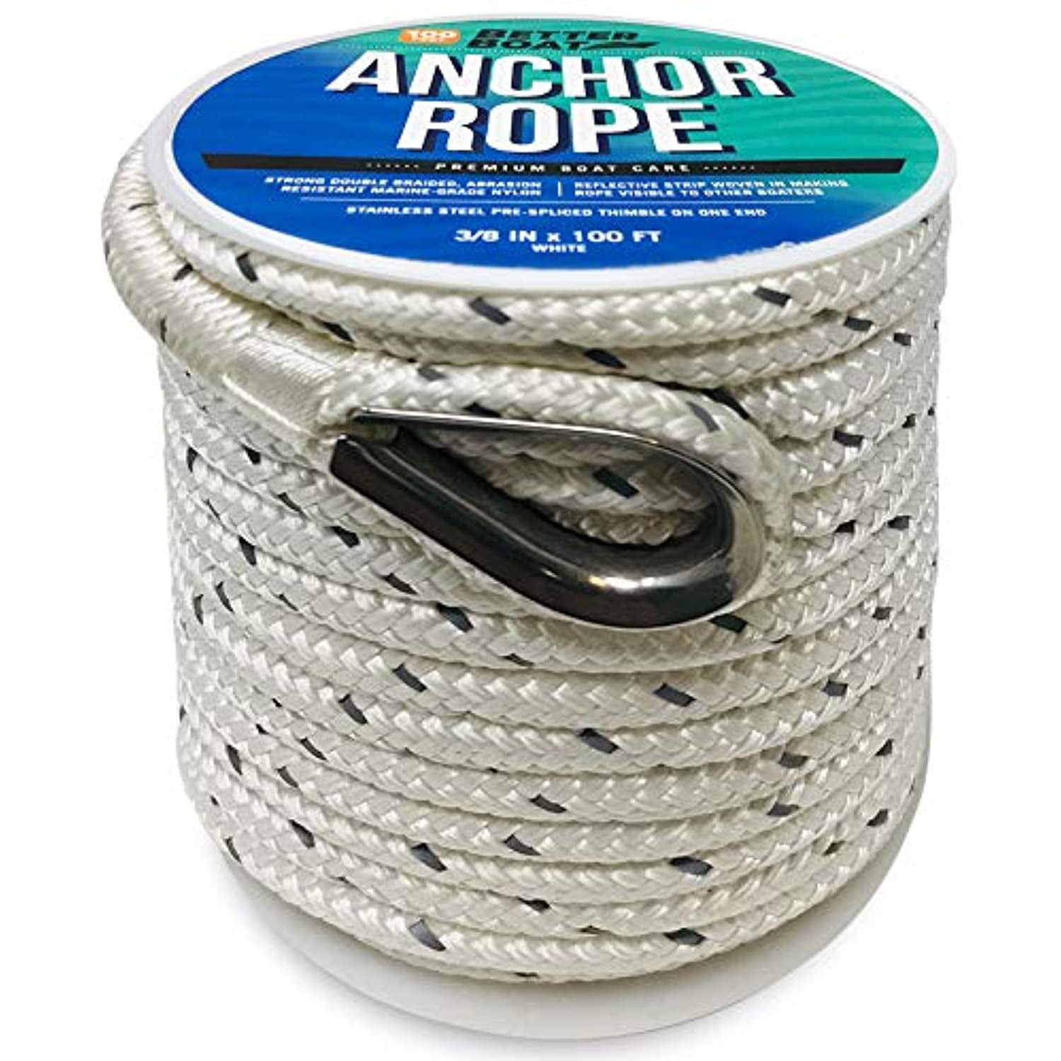 Premium Anchor Rope Double Braided Boat Anchor Line 100 ft White Marine
