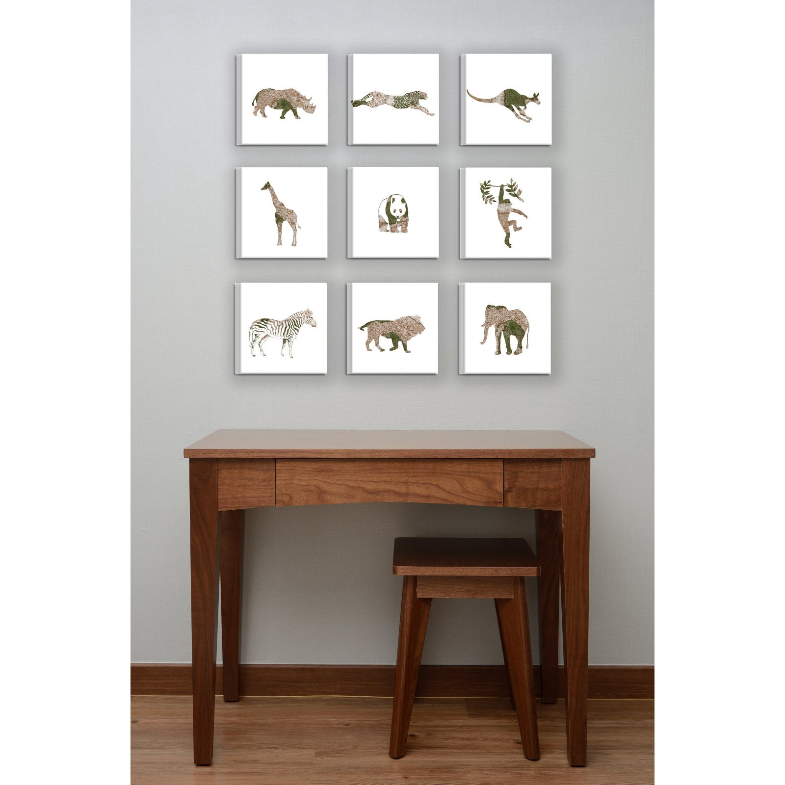 The Stupell Home Decor Collection Map Animal Adventure Safari by Daphne Polselli, 9pc Canvas Wall Art Set
