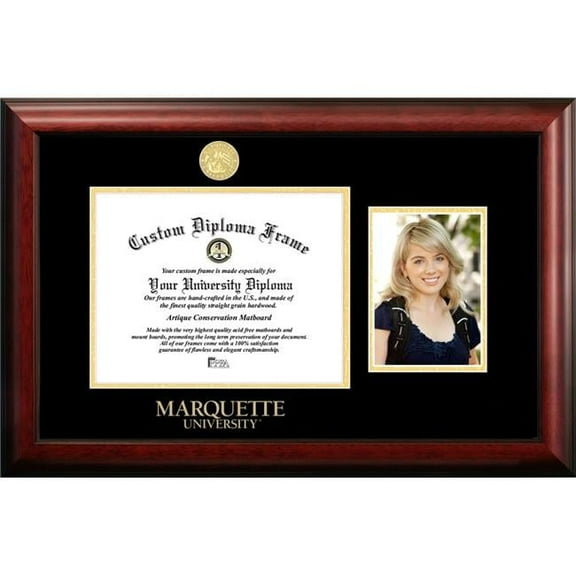 Campus Images WI999PGED-129 9 x 12 in. Marquette University Gold Embossed Diploma Satin Mahogany Frame with 5 x 7 in. Portrait