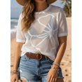 thumbnail image 6 of Women's Summer Short Sleeve Crochet Tops Hollow Out Floral Sweaters Beach Vacation Cruise Outfits White XL, 6 of 9