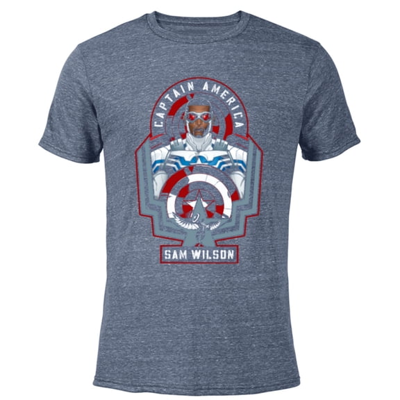 Marvel Avengers Sam Wilson Captain America Badge - Short Sleeve Blended T-Shirt for Adults - Customized-Navy Heather