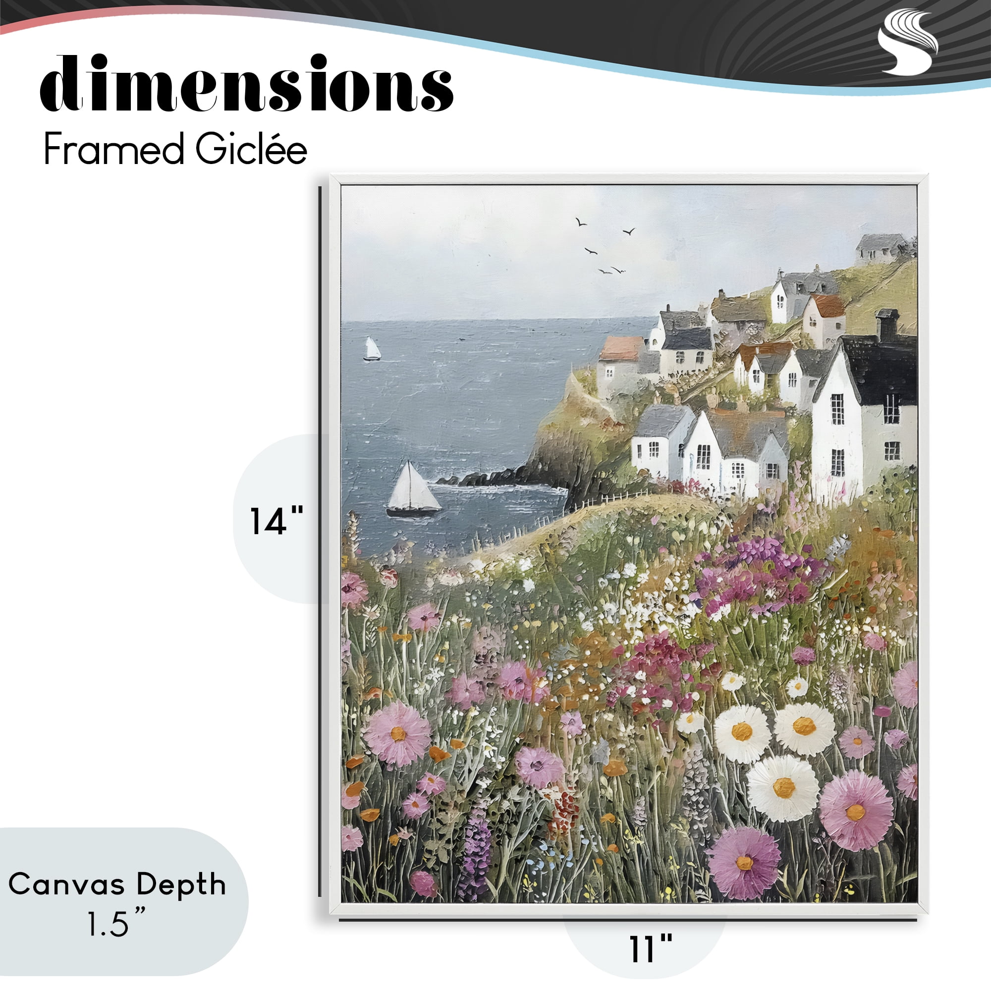 Stupell Industries Pink Meadow Overlooking Sailboats White Framed Giclee Art, design by Riley B