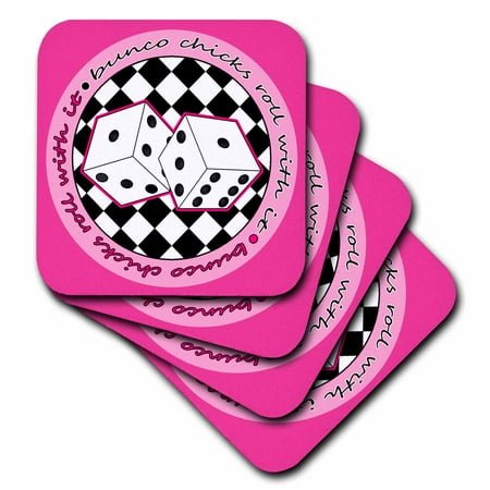 Roll Coaster - 3dRose Bunco Chicks Roll With It Pink, Soft Coasters, set of 4