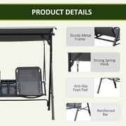 Outsunny 2 Person Porch Swing with Canopy, Storage Table, Cup Holder, Gray