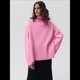 thumbnail image 4 of Suéter de Punto Holgado e Informal con Aberturas para Mujer, de Color Liso, con Cuello Alto, para Otoño e Invierno. Rosa L, 4 of 10