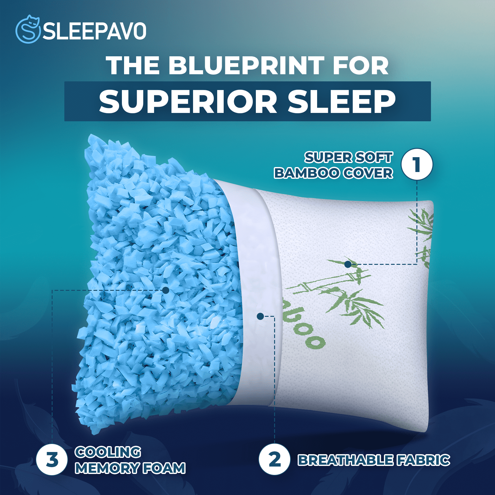 Sleepavo Adjustable Cooling Pillows Queen Size Set of 2 - Extra Soft Shredded Memory Foam Best Pillows for Sleeping - Back, Stomach, Side Sleeper Firm, Comfy Cool - 2 Pack, Rayon Derived from Bamboo