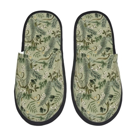 

Yiaed Tropical Plants Green Print Unisex House Slippers Slip on Warm Shoes Indoor Outdoor with Anti-slip sole-Medium