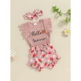 thumbnail image 3 of Nygoyerh Baby Girls Summer 3Pcs Outfits Fly Sleeve Letter Print Romper + Cute Fruits Print Shorts + Bow Headband 3M 6M 9M 12M 18M Newborn Infant Casual Shorts Sets, 3 of 9