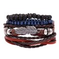 thumbnail image 1 of Pulsera ajustable de estilo tropical tejida a mano Pulsera de moda con plumas Pulsera de cuero DIY para hombre Pulsera trenzada multicapa Set de 4 pulseras, 1 of 8