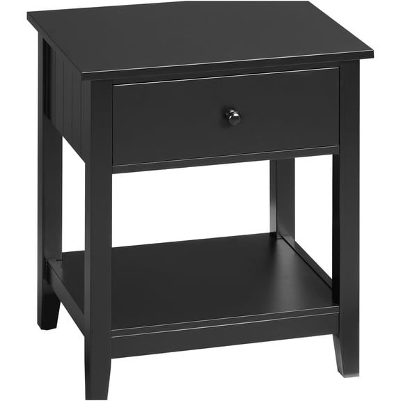 JERFIT Modern End Table with Drawer, 2-Tier Nightstand with Storage Shelf, Small Side Table for Bedroom, Living Room, Sofa, Black
