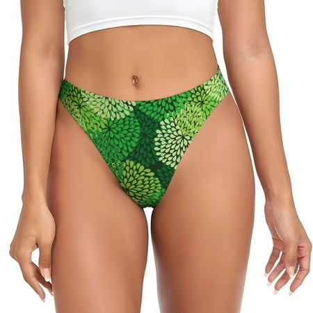 Qokaie Green Flower Printed Women s Cotton Thong Underwear  Sexy Breathable Panties G-string-Large
