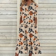 thumbnail image 2 of VBTAPA Womens Summer Dresses V Neck Floral Printed Maxi Dress Short Sleeve Casual Beach Dresses Trendy Flowy Vacation Sundresses Khaki S, 2 of 6
