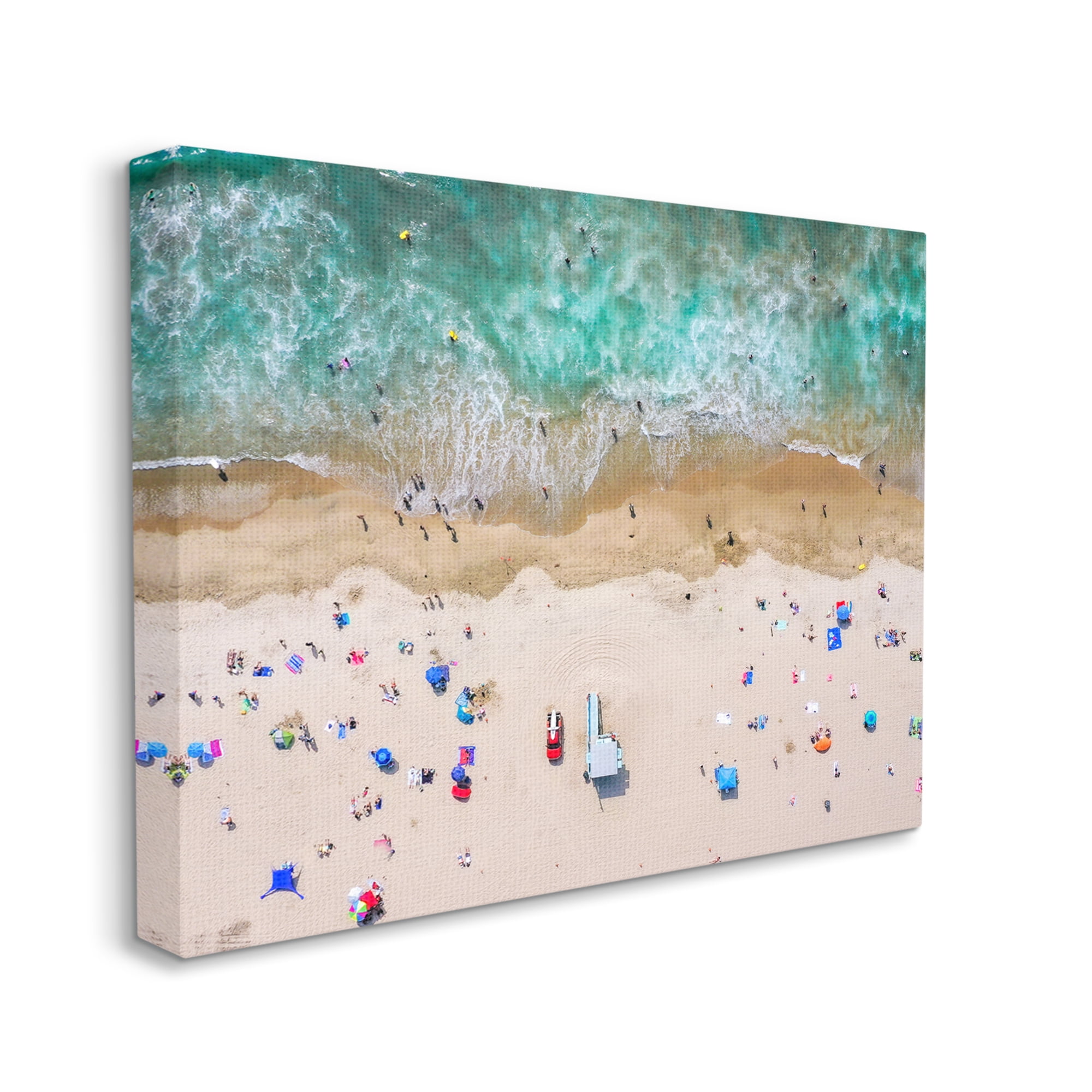 Stupell Industries Aerial View Busy Summer Beach Umbrellas People Swimming Photograph Gallery Wrapped Canvas Print Wall Art, Design by Jeff Poe Photography