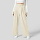 thumbnail image 2 of Pantalones de vestir de cintura alta y pierna ancha para mujer: cintura elástica, algodón y lino, bolsillos; pantalones informales de oficina., 2 of 7
