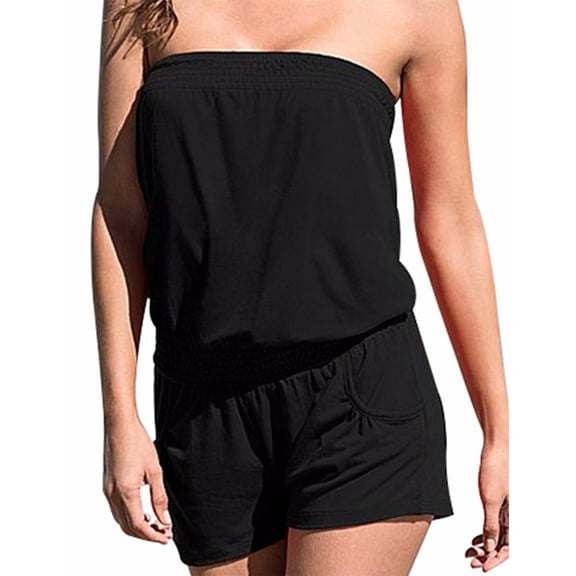 XXXITICAT Women's Strapless Off-Shoulder Short Overall Sexy Summer Beach Print Jumpsuits(BL1,S)