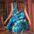 thumbnail image 4 of RQYYD Casual Dresses for Women 2024 Ruffle v Neck Loose Fit Knee Length Dresses Solid Color/Tie Dye Short Sleeve Ruched Mini Dresses, 4 of 5