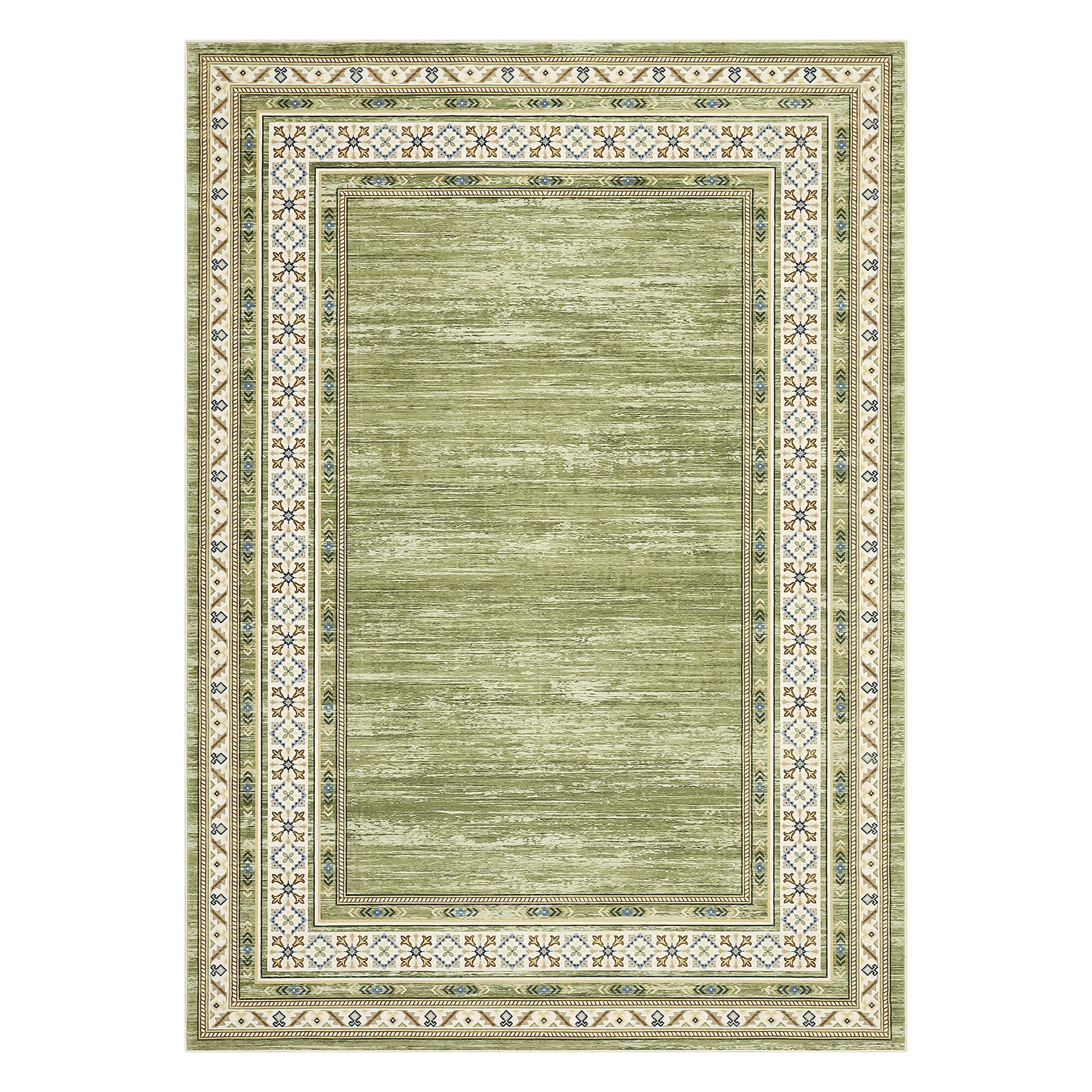 Garvee 5'x7' Area Rug Modern Bordered Rug Floral Rug Washable Rugs Soft Foldable Accent Rugs for Living Room Bedroom, Green