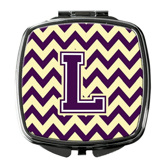Letter L Chevron Purple and Gold Compact Mirror CJ1058-LSCM
